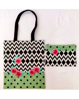 Happy Threads Women's Tote Bag With Pouch Combo (Green)
